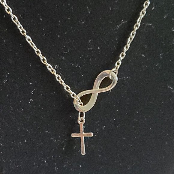 18" Silver Tone Infinity Cross Pendant Necklace - Picture 2 of 4